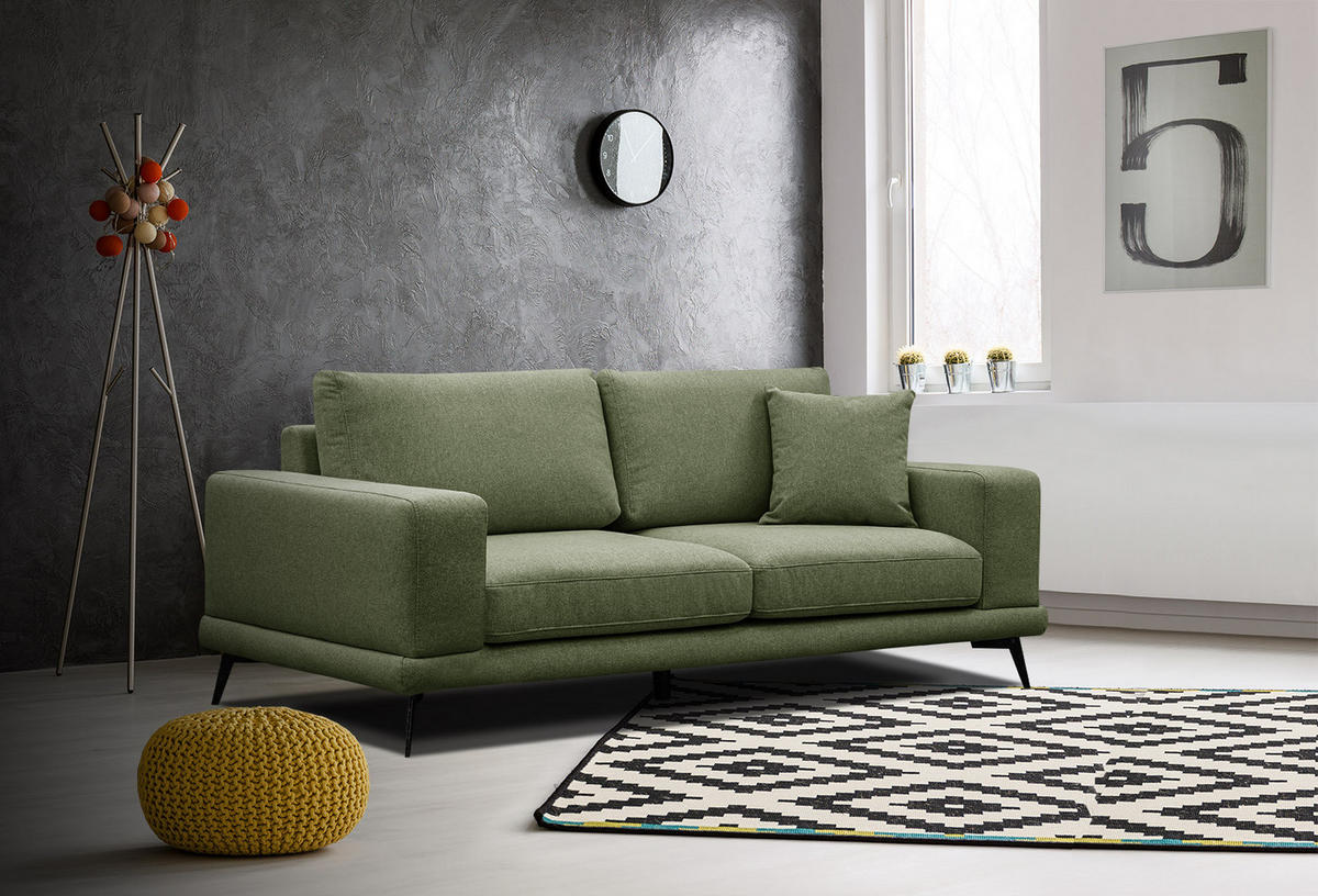 SOFA MEDIOLANE 2,5-Sitzer, olivgrün - Olivgrün, Holzwerkstoff/Textil (203/87/96cm) - Courtois Laville