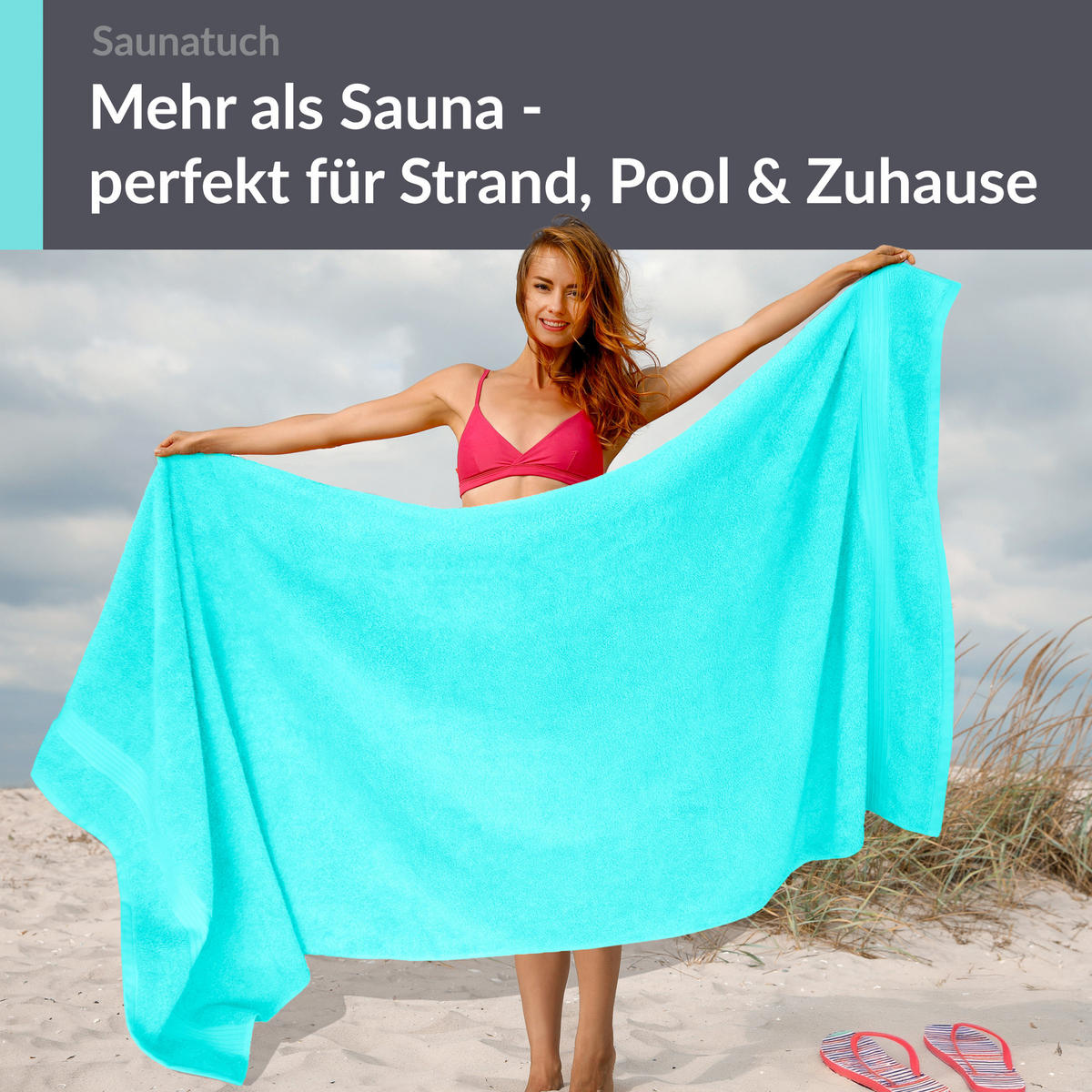 BADETUCH Linz Türkis 100x200 cm - Türkis, Textil (100/200cm) - Lashuma