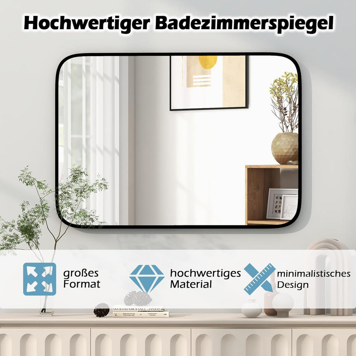 WANDSPIEGEL rechteckig schwarz - Schwarz, Glas (50/2/70cm) - COSTWAY