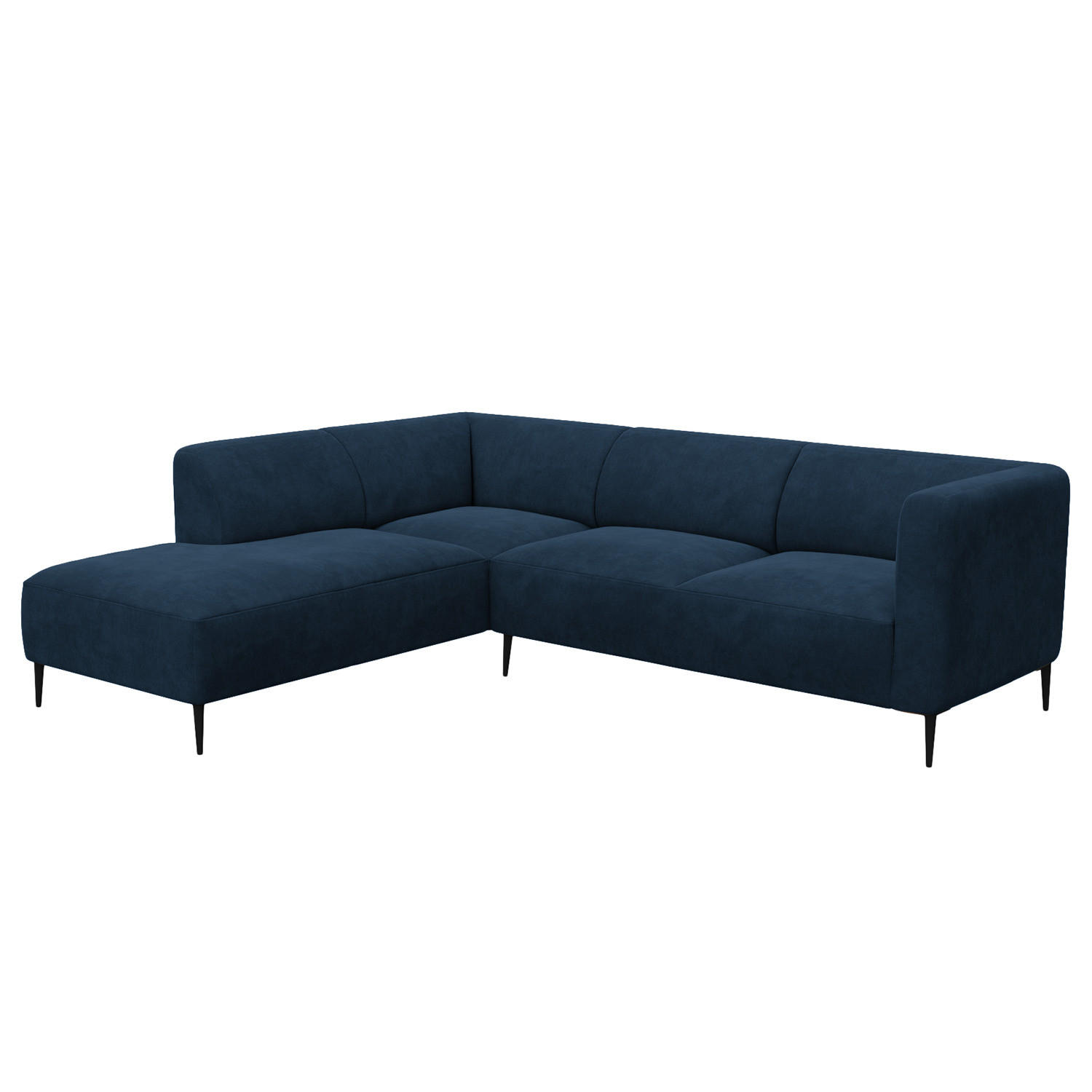 2,5-SITZER ECKSOFA mit Ottomane - Schwarz/Dunkelblau, Textil/Metall (252/205cm) - home24