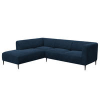 2,5-SITZER ECKSOFA mit Ottomane - Schwarz/Dunkelblau, Textil/Metall (252/205cm) - home24