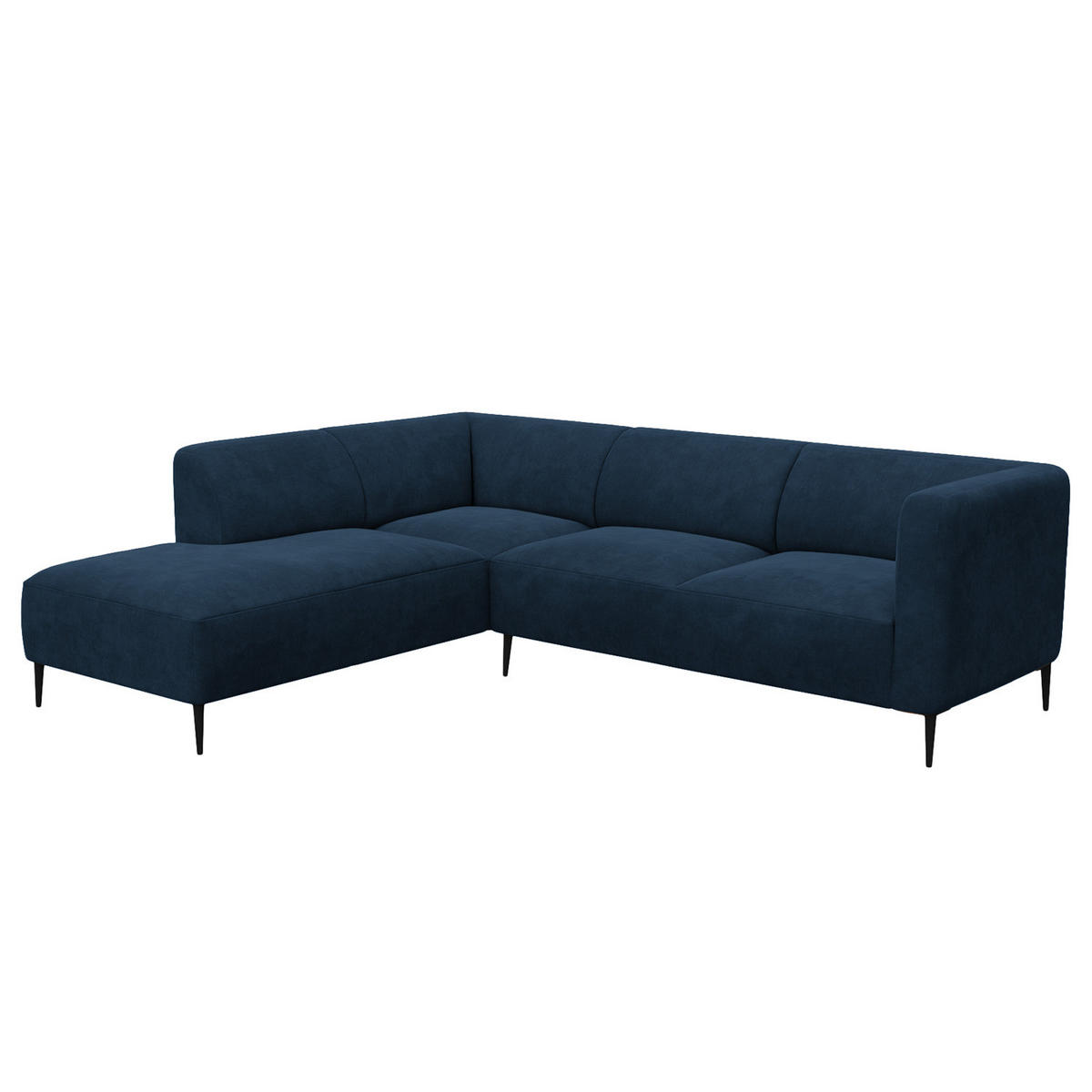 2,5-SITZER ECKSOFA mit Ottomane - Schwarz/Dunkelblau, Textil/Metall (252/205cm) - home24