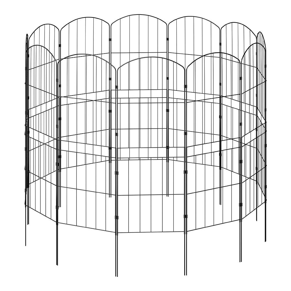 GARTENZAUN 10 Stück aus Metall in Schwarz Abnehmbares Design Robuste Metallkonstruktion je Paneel: 31 cm B × 96 cm H - Schwarz, Metall (31cm) - Livingandhome