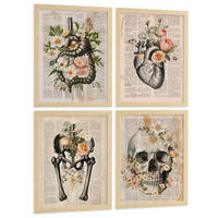 POSTER Set aus 4 Anatomie Mensch Botanische Drucke und mit Organen Herz Verdauungssystem Schädel und Becken Heimdekoration Größe Rahmenlos A4 - Klar, Papier (21/29.7/3cm) - Nacnic