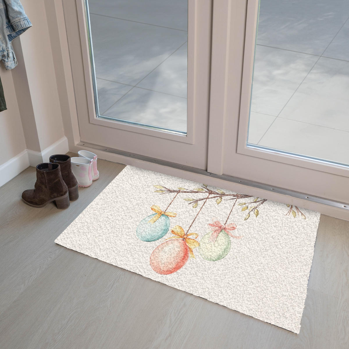 FUSSMATTE Osterkuchen - Schleife - Eier 90x60 cm - Creme, Kunststoff (60/90cm) - MuchoWow