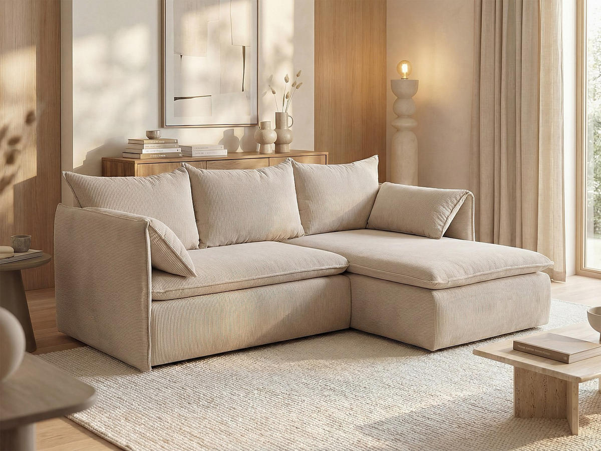 SCHLAFSOFA - 4 Personen - Samt, Stoff - Beige - Beige, Textil (230/91/166cm) - Vente-Unique