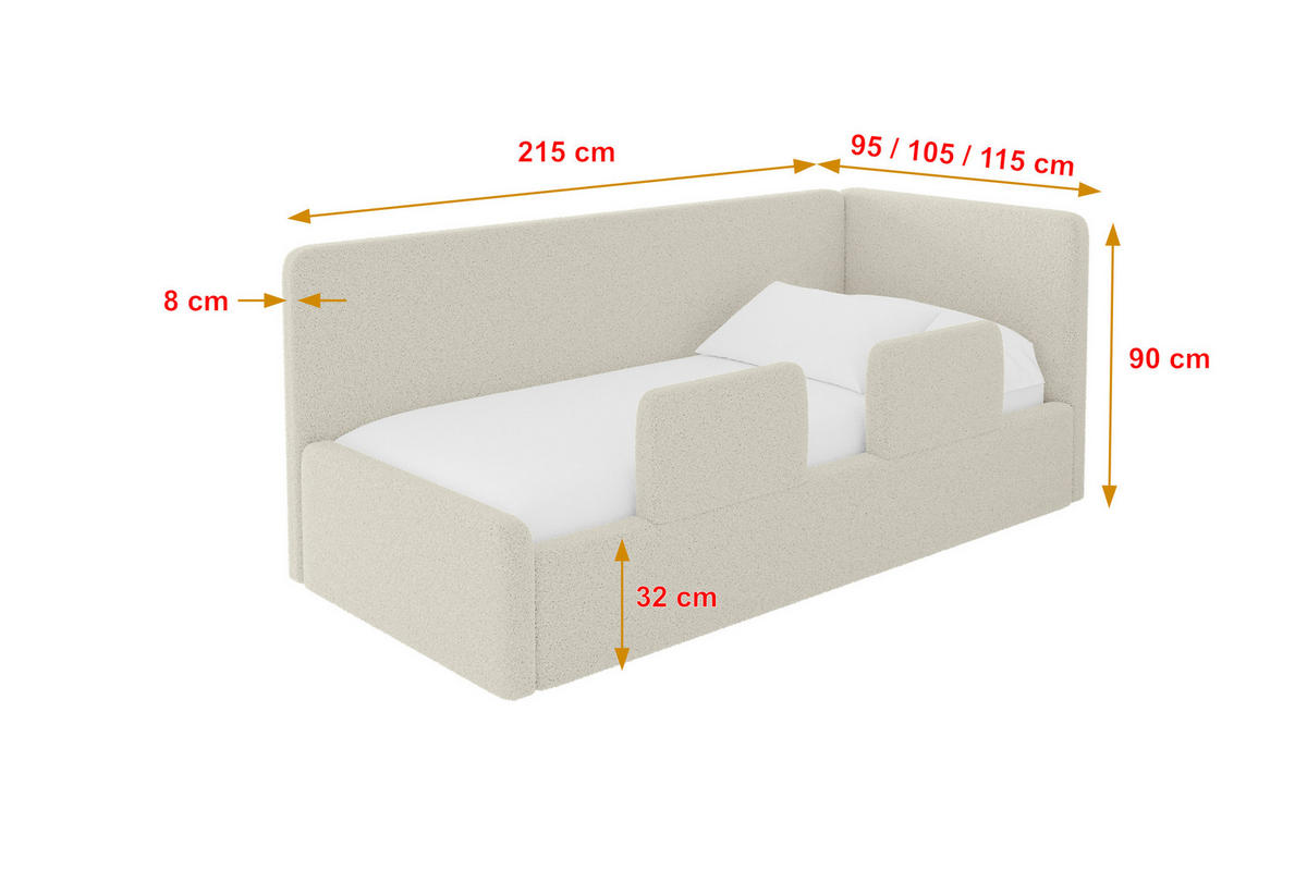 EINZELLBETT Jugendbett mit Bettkasten, Links - NORY 80x200 Beige - Champagner, Holzwerkstoff/Textil (80/200cm) - ALTDECOR