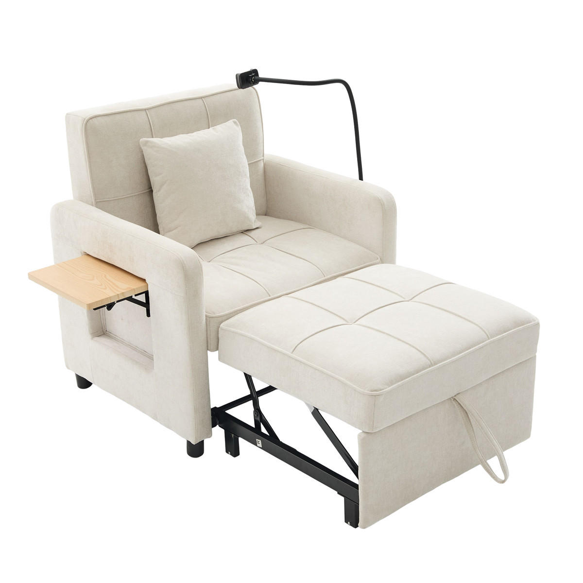 SCHLAFSESSEL 2-in-1 Chenille Einzelschlafsofa beige - Weiß, Textil (79/83/66cm) - Kaket