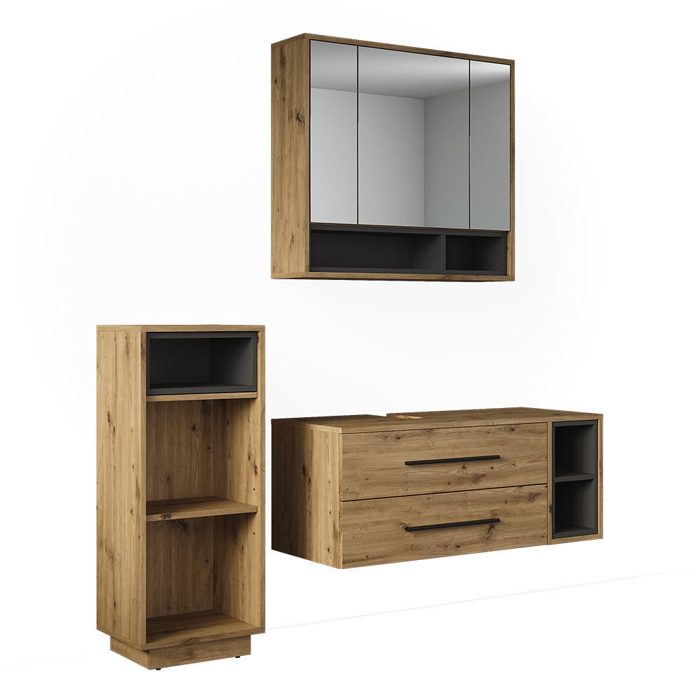 SET MOBILIER BAIE Beatrice, Stejar artizanal/antracit, 3 piese
