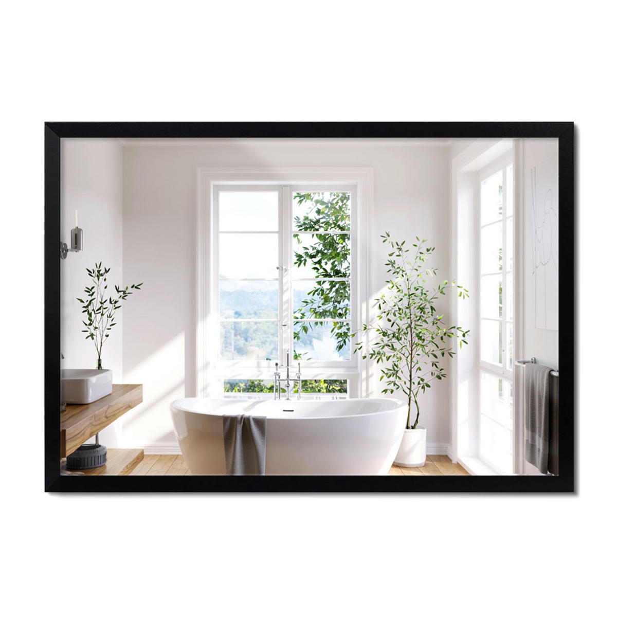 SPIEGEL 100x70cm Schwarzer Rahmen - Transparent, Glas (100/70/0.4cm) - Wallfluent
