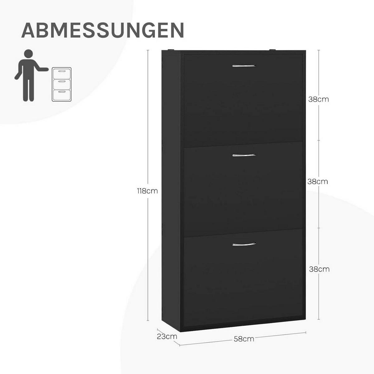SCHUHKIPPER 58x23x118 cm, Schwarz - Silberfarben/Schwarz, Holzwerkstoff (58/118/23cm) - Woltu