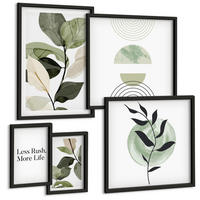 BILDER SET 5er Set - 50x50 cm & 20x30 cm & 40x60 cm Schwarzer Rahmen - Geometrische Pflanzenformen - Schwarz, Kunststoff (40/60cm) - TULUP