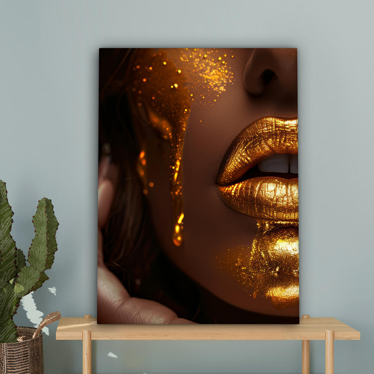 LEINWANDBILD Frau - Gold - Luxus - Porträt 60x80 cm - Goldfarben, Textil (60/80cm) - MuchoWow