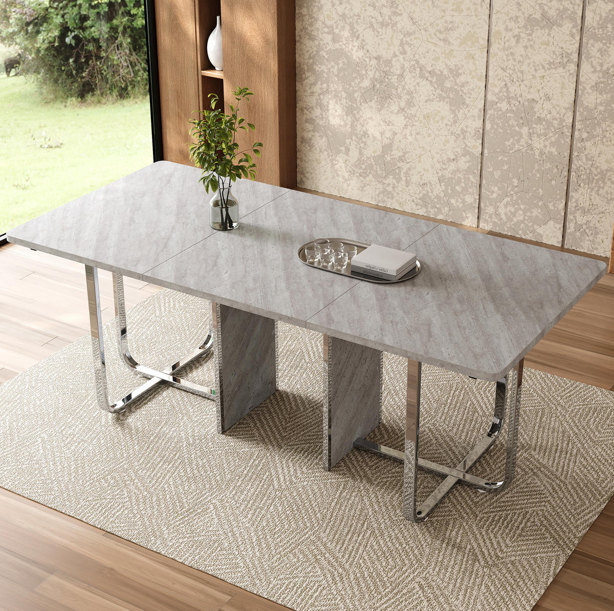 ESSTISCH aus MDF und Metall 180x80x75 cm Grau mit stabilen Metallbeinen und pflegeleichter Tischplatte - Grau, Holzwerkstoff (180/80/75cm) - Modfu