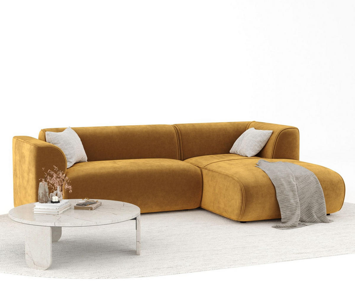 ECKSOFA Melani Honigfarbe Samtstoff - Rechts Seite - Schwarz/Honig, Holz/Holzwerkstoff (162/256cm) - Maison de Reve