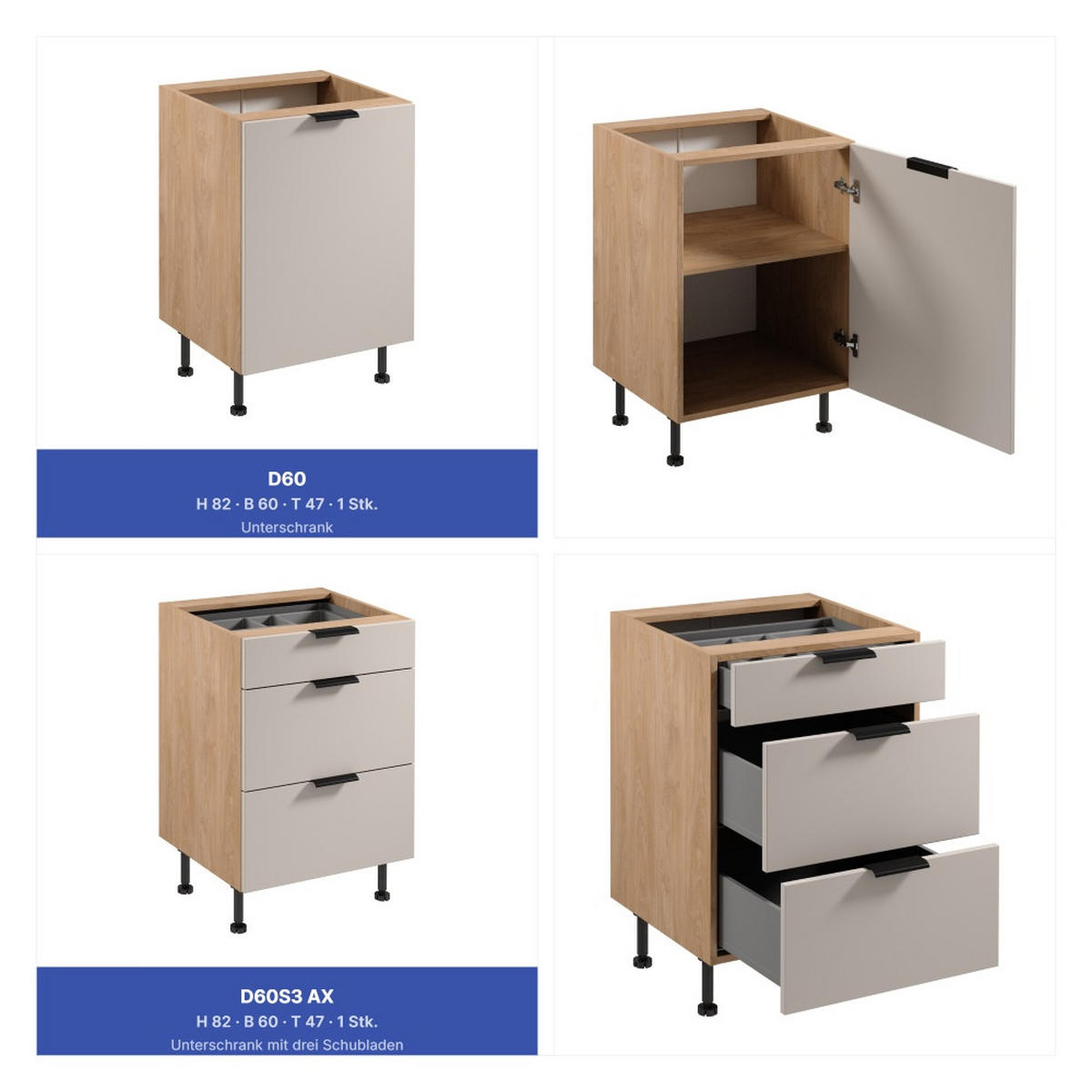 KÜCHENZEILE 300 cm - Sorento KS1-M300 - in Beige/ Sonoma Eiche - Beige/Schwarz, Holz (300/247/58cm)