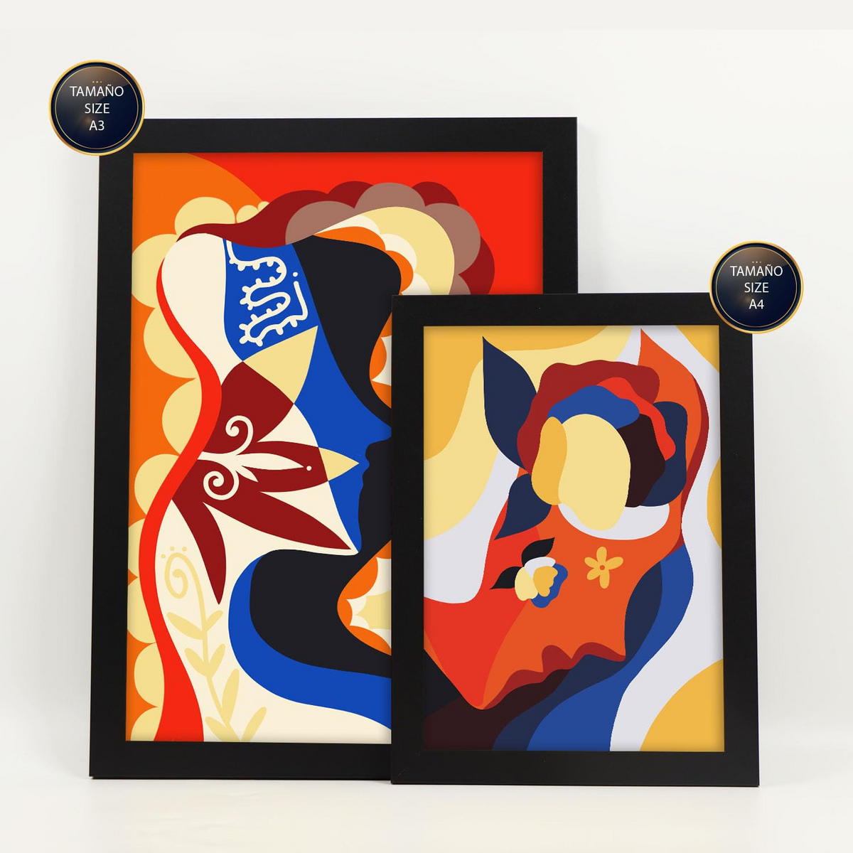 POSTER Set Mit 6 Rococo Arts 2 In Weibliche Zusammenfassung Ästhetische Dekorative Gemälde Für Ihr Wohnzimmer Zuhause A3 & A4 Schwarzer Rahmen - Schwarz, Papier (29/3cm) - Nacnic