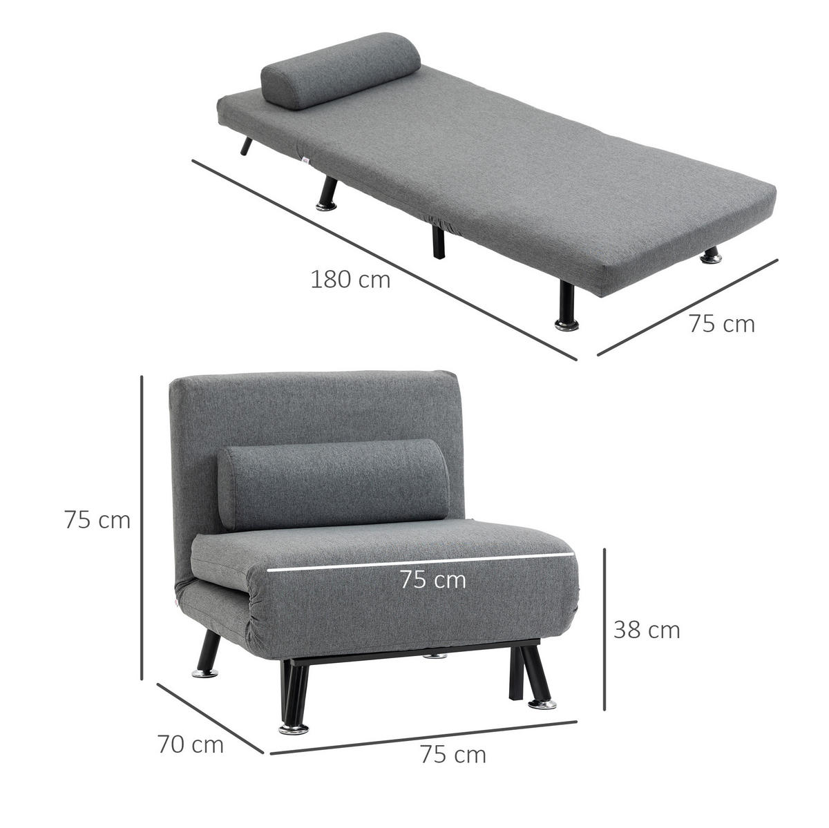 SCHLAFSESSEL in Dunkelgrau 70x75x75 cm mit Schlaffunktion und verstellbarer Rückenlehne - Dunkelgrau, Metall (75/75/70cm) - IVMEU