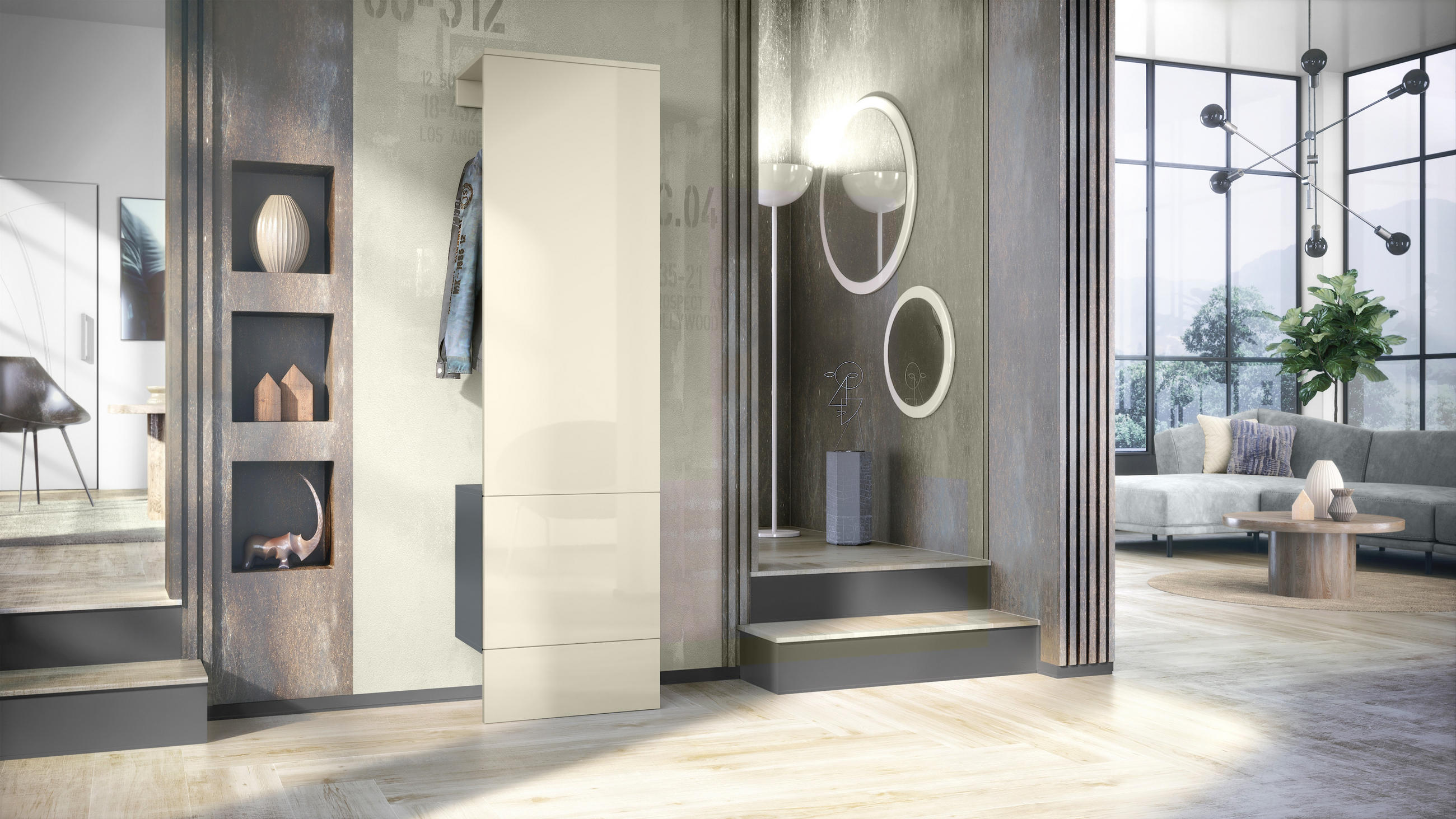 GARDEROBE Carlton Paneel in Creme Hochglanz - Creme, Holzwerkstoff (52/193/35cm) - Vladon