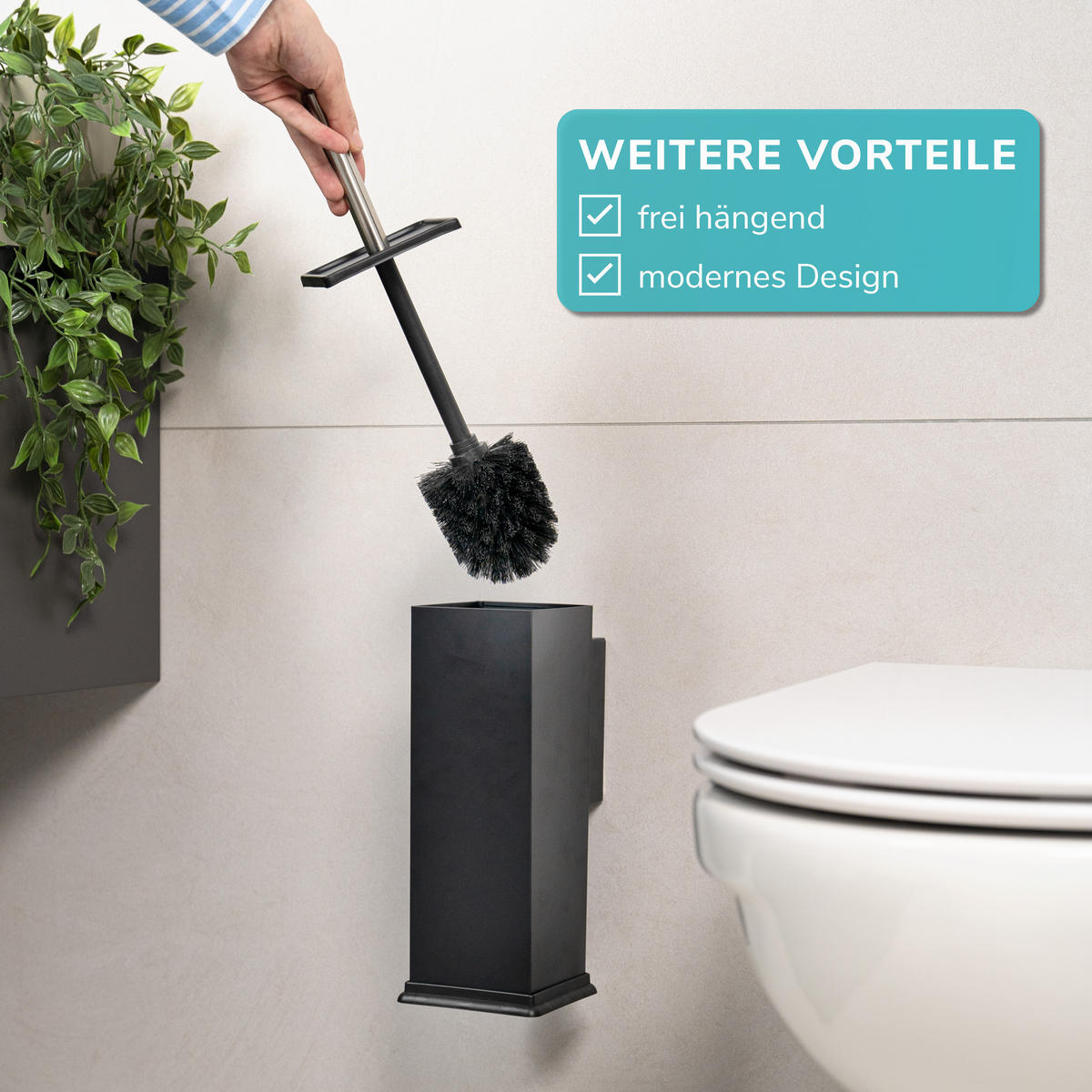 WC-GARNITUR inkl. Wandhalterung - Schwarz, Metall (10/39/14.5cm) - bremermann