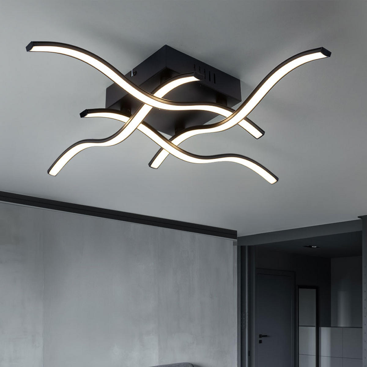 LED DECKENLEUCHTE Wellen Design Schwarz - Schwarz, Metall (55/55/9cm)