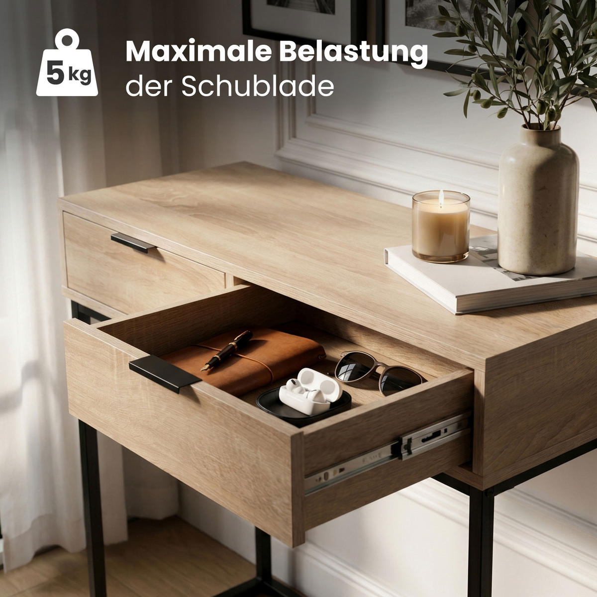 KONSOLENTISCH ELANO 80 cm Sonoma Eiche - Schwarz/Sonoma Eiche, Holzwerkstoff (35/80/80cm) - Akord