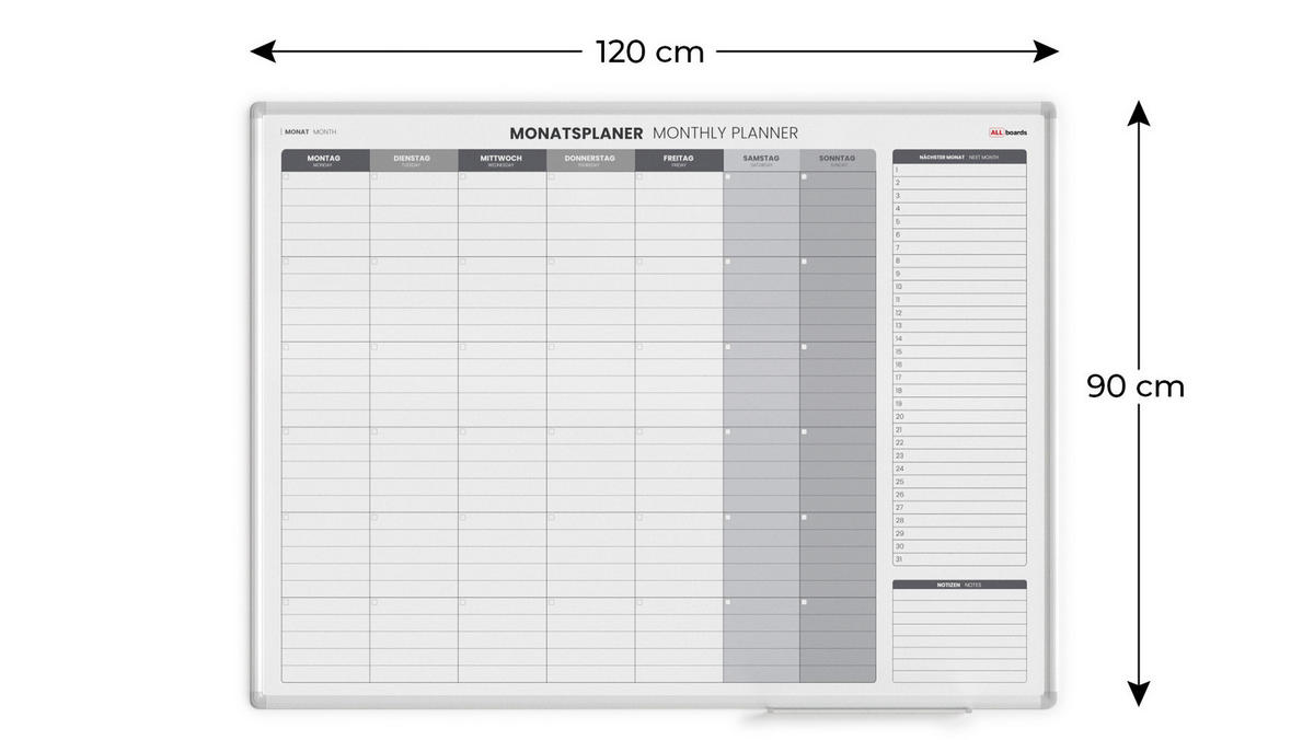 MAGNETISCHER Monatsplaner 120x90cm für Monatsplanungen - Weiß, Metall (120/90/1.8cm) - ALLboards
