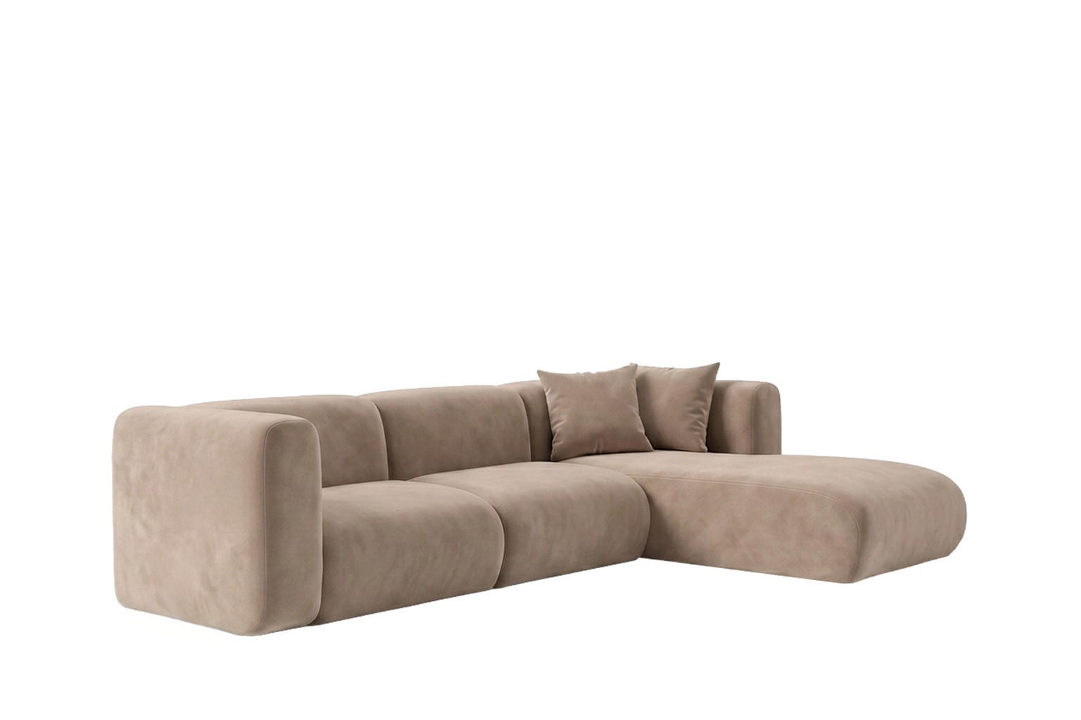 ECKSOFA L-Form, Velvet-Stoff Bluvel, Latte, Rechts, GRETA - Hellbraun, Holz (318/179cm) - Kaiser Möbel