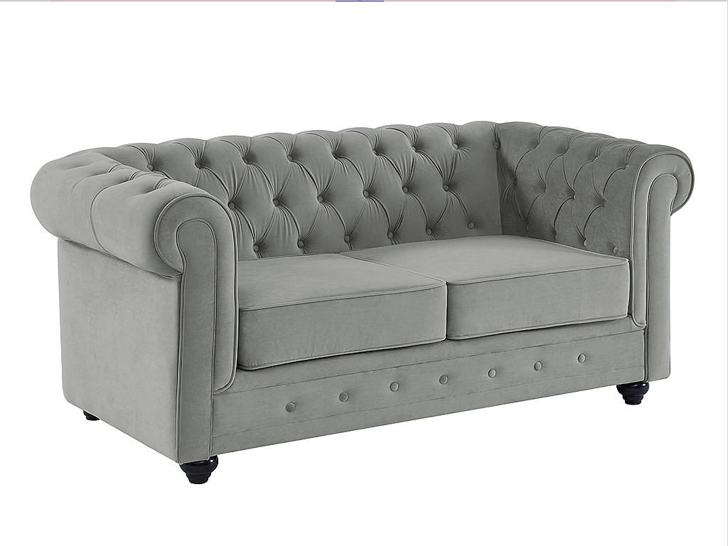 SOFA 2-Sitzer - Samt - Hellgrau - CHESTERFIELD - Hellgrau, Textil (88/72/168cm) - Vente-Unique