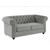 SOFA 2-Sitzer - Samt - Hellgrau - CHESTERFIELD - Hellgrau, Textil (168/72/88cm) - Vente-Unique