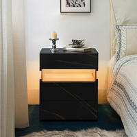 LED NIGHTSTANDS 3 DRAWER DRESSER FOR BEDROOM END TABLE WITH ACRYLIC BOARD LED BEDSIDE TABLES FOR BEDROOM LIVING ROOM BEDSIDE FURNITURE (BLACK+GLOD) - Anthrazit, Holz (38/61/48cm)