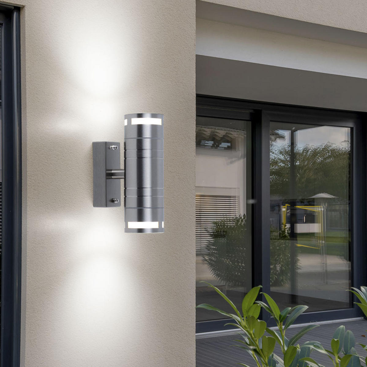 LED AUSSEN-WANDLEUCHTE Edelstahl Silber Up & Down - Silberfarben, Glas (6/17.8/11cm)