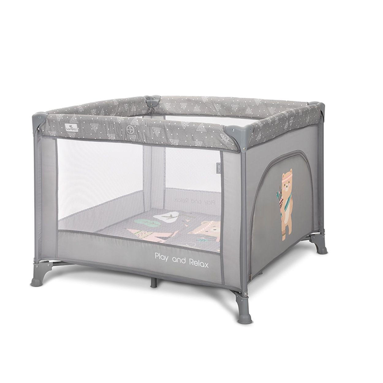 LAUFSTALL Play`n Relax grau 100 x 100 cm, seitliche Öffnung, Matratze, Tragetasche, Babyreisebett - Grau, Metall (100/75/100cm) - Lorelli