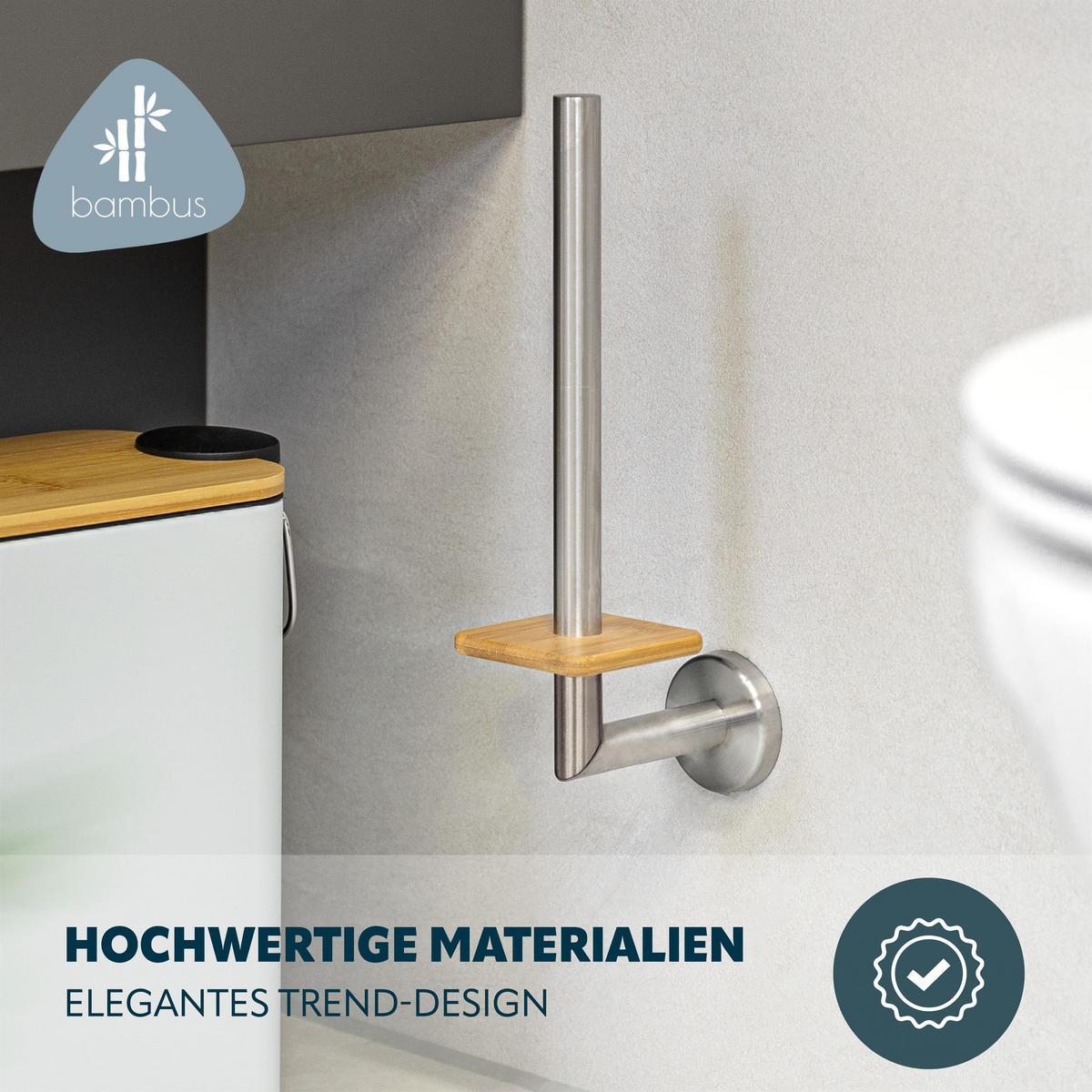 ERSATZROLLENHALTER PIAZZA, Edelstahl und Bambus - Braun, Metall (7.5/28.5/12cm) - bremermann
