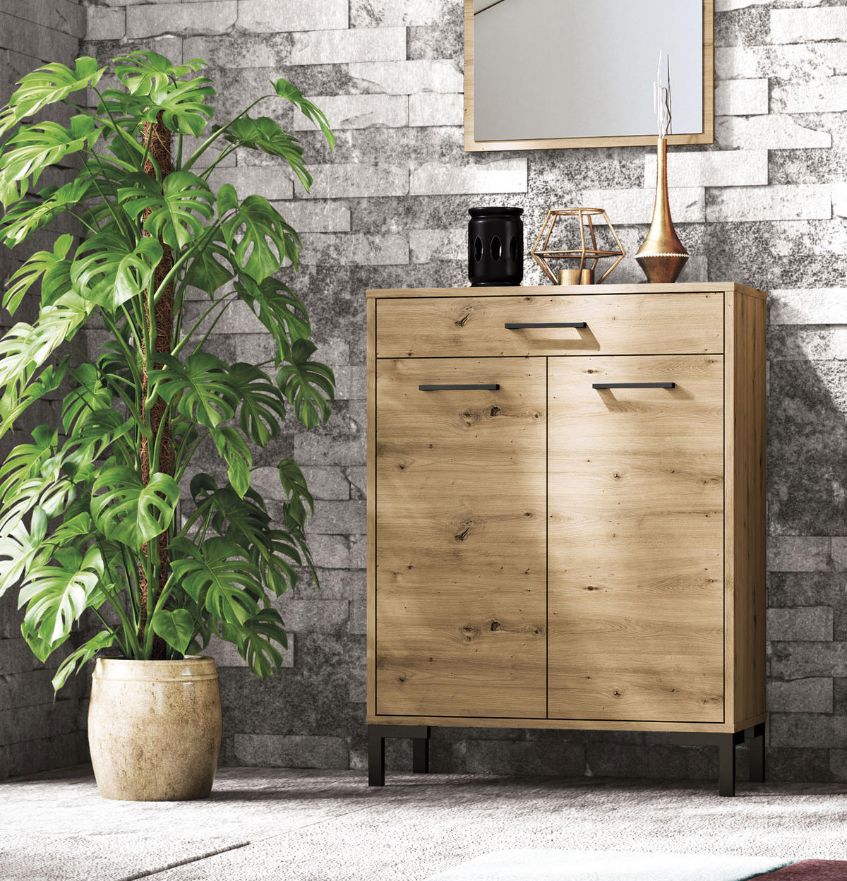SCHUHSCHRANK Nevio Artisan Eiche 70 / 34 / 94cm - Eiche Artisan/Braun, Holz/Holzwerkstoff (70/94/34cm) - Feldmann-Wohnen