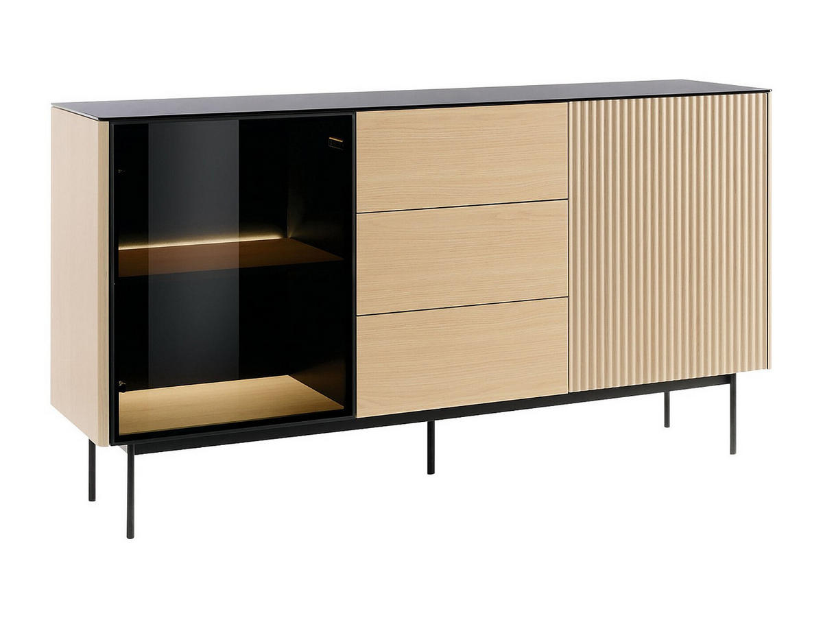 SIDEBOARD - 157 cm x 39 cm - glas - schwarz, naturfarben hell Sayera - Schwarz/Naturfarben, Glas/Holz (157/84/39cm) - Vente-Unique