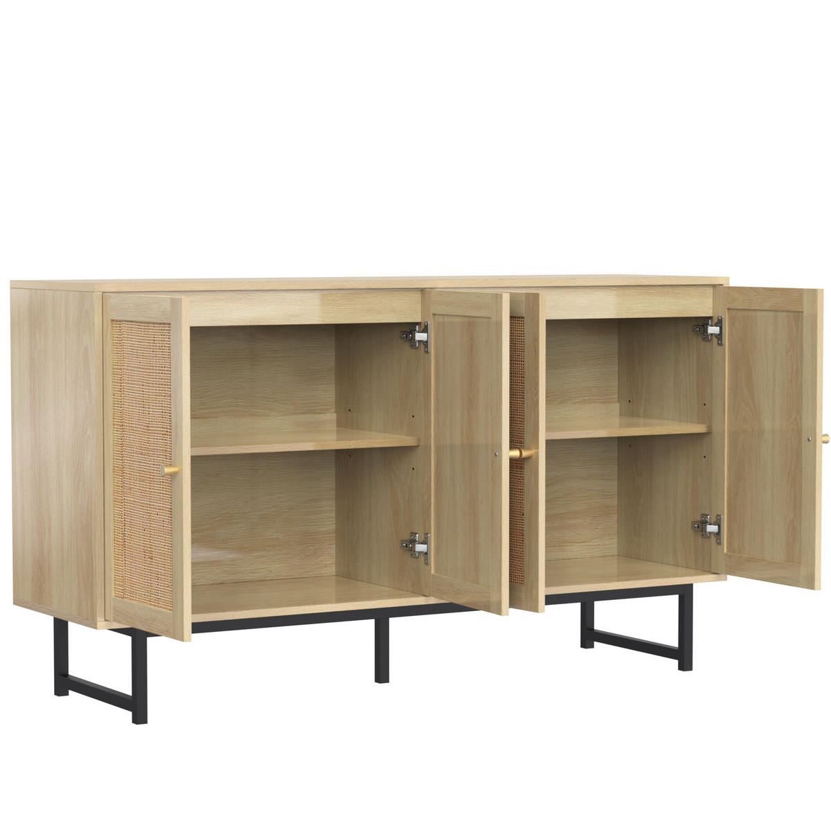 KOMMODE aus Spanplatte 140x39,5x80cm in Naturfarben mit Rattan - Naturfarben, Holzwerkstoff (140/80/39.5cm) - Modfu