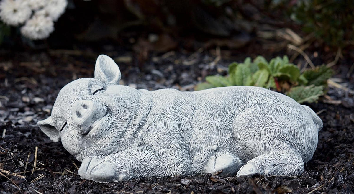 STEINFIGUR Schweinchen Schwein schlafend frostfest Steinguss - Grau, Stein (29/14/18cm) - stoneandstyle
