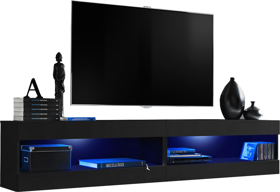 WOHNWAND TIVOLI SET4-BLACK/BLACK+BLU Offener Raum Schwarz Schwarz - Schwarz, Holzwerkstoff/Kunststoff (200/41/35cm) - Komodee