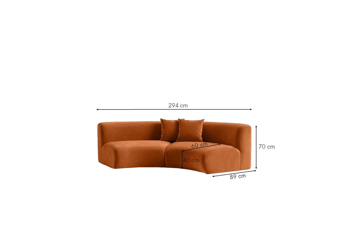 SOFA Round, Velvet-Stoff Bluvel, Zimtfarbe, GRETA - Orange, Holz (294/70/89cm) - Kaiser Möbel