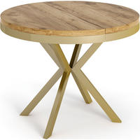 ESSTISCH Dina runder ausziehbarer, Craft Eiche 90-170/90/76 cm - Eiche Wotan/Goldfarben, Holzwerkstoff/Metall (90/90/76cm) - WFL GROUP