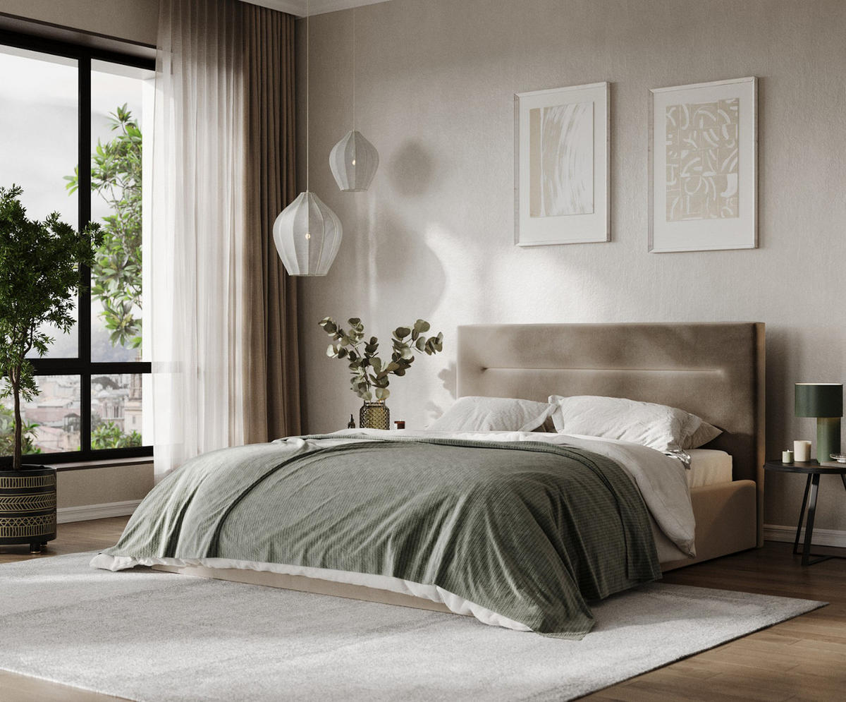 POLSTERBETT Liline 180/200 cm Taupe im Paros Stoff - Taupe/Schwarz, Holz/Holzwerkstoff (180/200cm) - AltaBeds