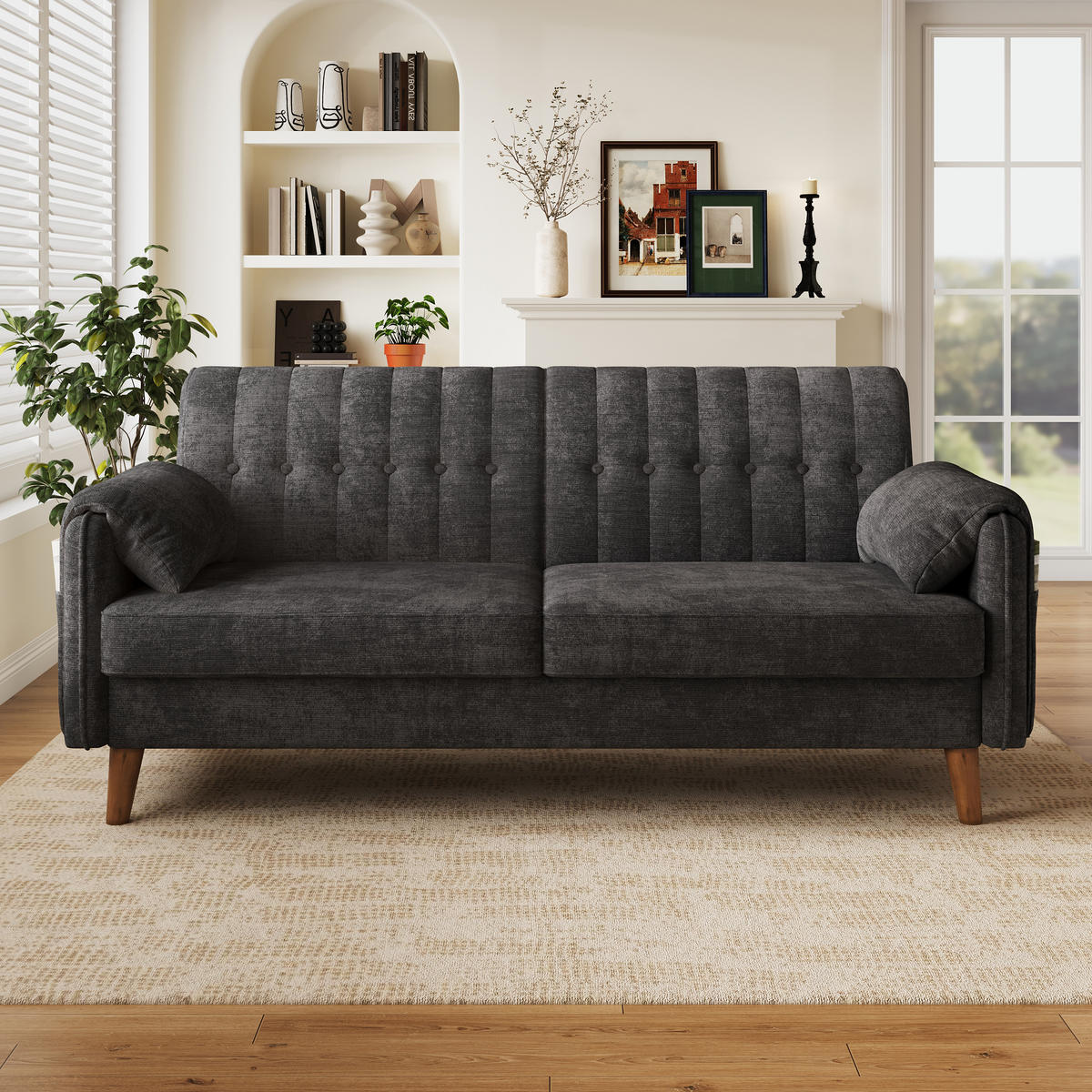2-SITZER-SOFA Chenille mit Massivholzbeinen, DE-42464, Grau - Dunkelgrau, Holzwerkstoff (161.5/83.5/79cm) - ComfortXL