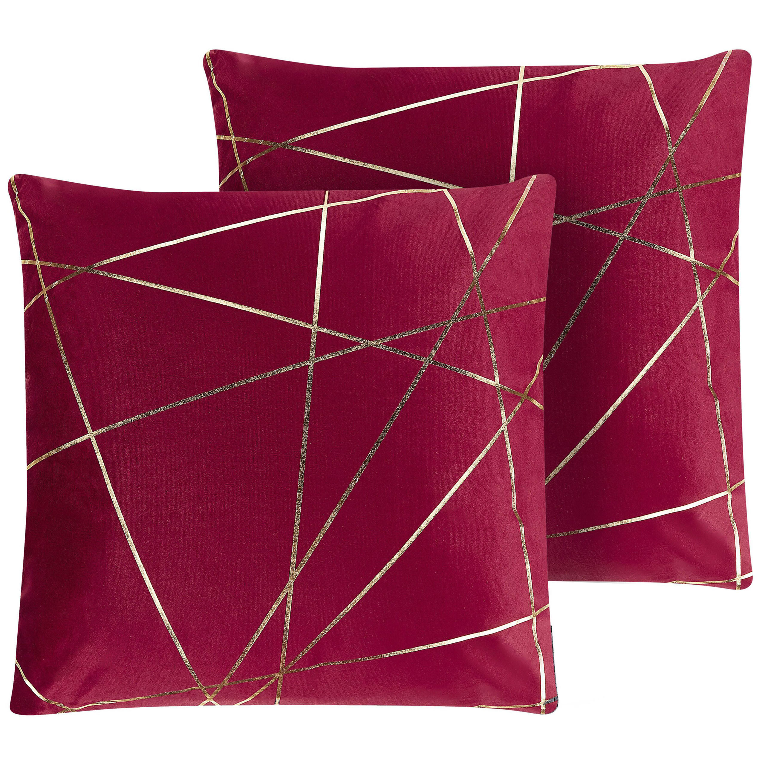DEKOKISSEN 2er-Set Rot 45/45 cm Pinus - Rot, Textil (45/45cm) - Beliani