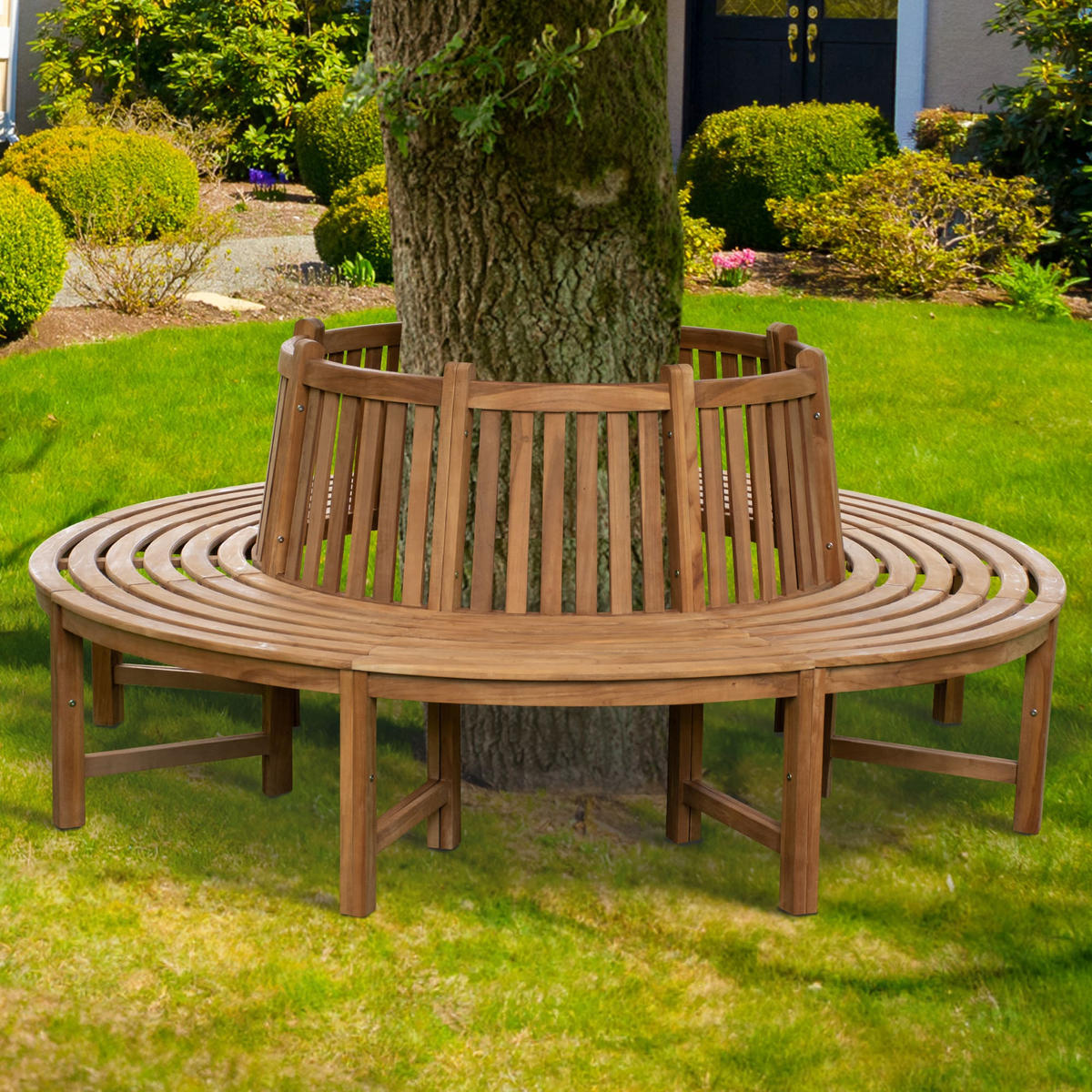 BAUMBANK Tinar Braun 203x203x90cm Kreisrunde Sitzbank - Braun, Holz (203/90/203cm) - DELUKE