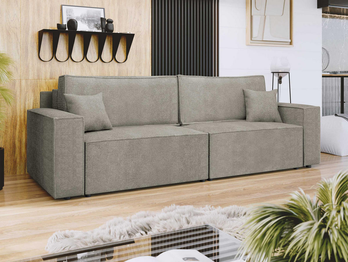 SCHLAFSOFA Karl mit L-Funktion - Hellgrau/Schwarz, Holz/Kunststoff (245/82/139cm) - MIRJAN24