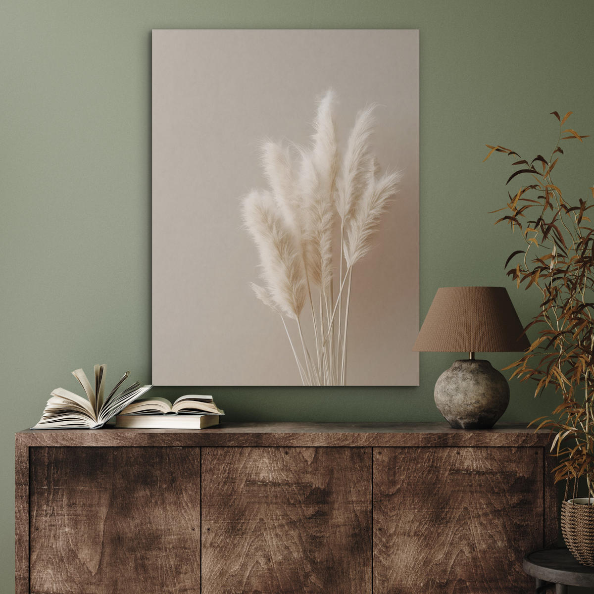 AKUSTIKPANEEL Pampasgras - Federn - Pastell - Weiß 60x80 cm - Naturfarben, Textil (60/0.9/80cm) - MuchoWow