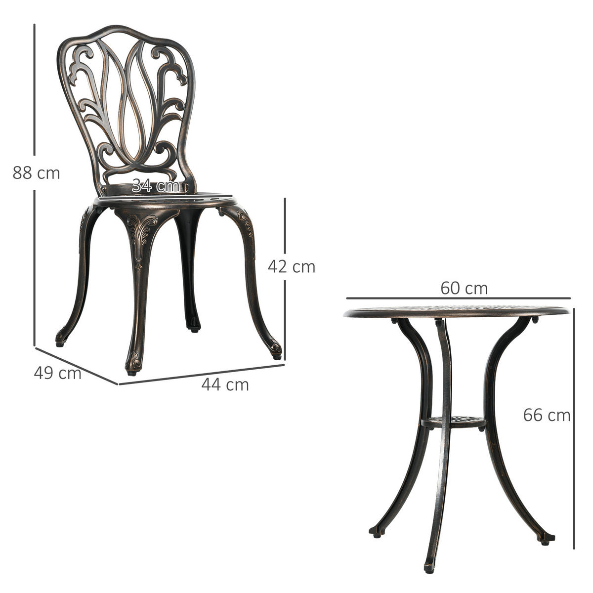 BALKONSET 3-teilig DE-14113 Retro-Stil, Aluminiumguss Bronze - Bronzefarben, Metall - ComfortXL
