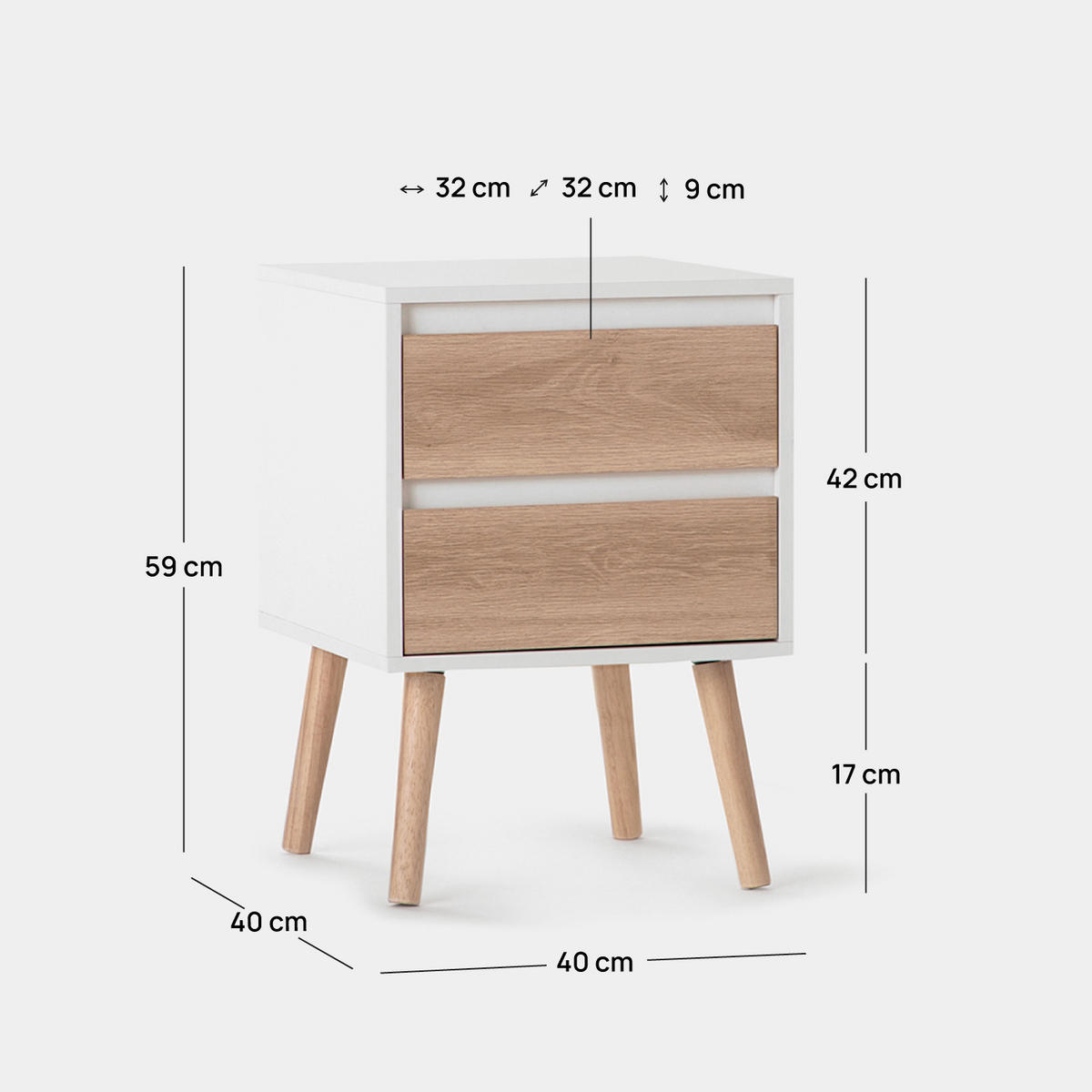 NACHTTISCH 2 SCHUBLADEN Kemi Zweifarbig 40 cm x 59 cm - Multicolor, Holzwerkstoff (40/59/40cm) - Klast Home