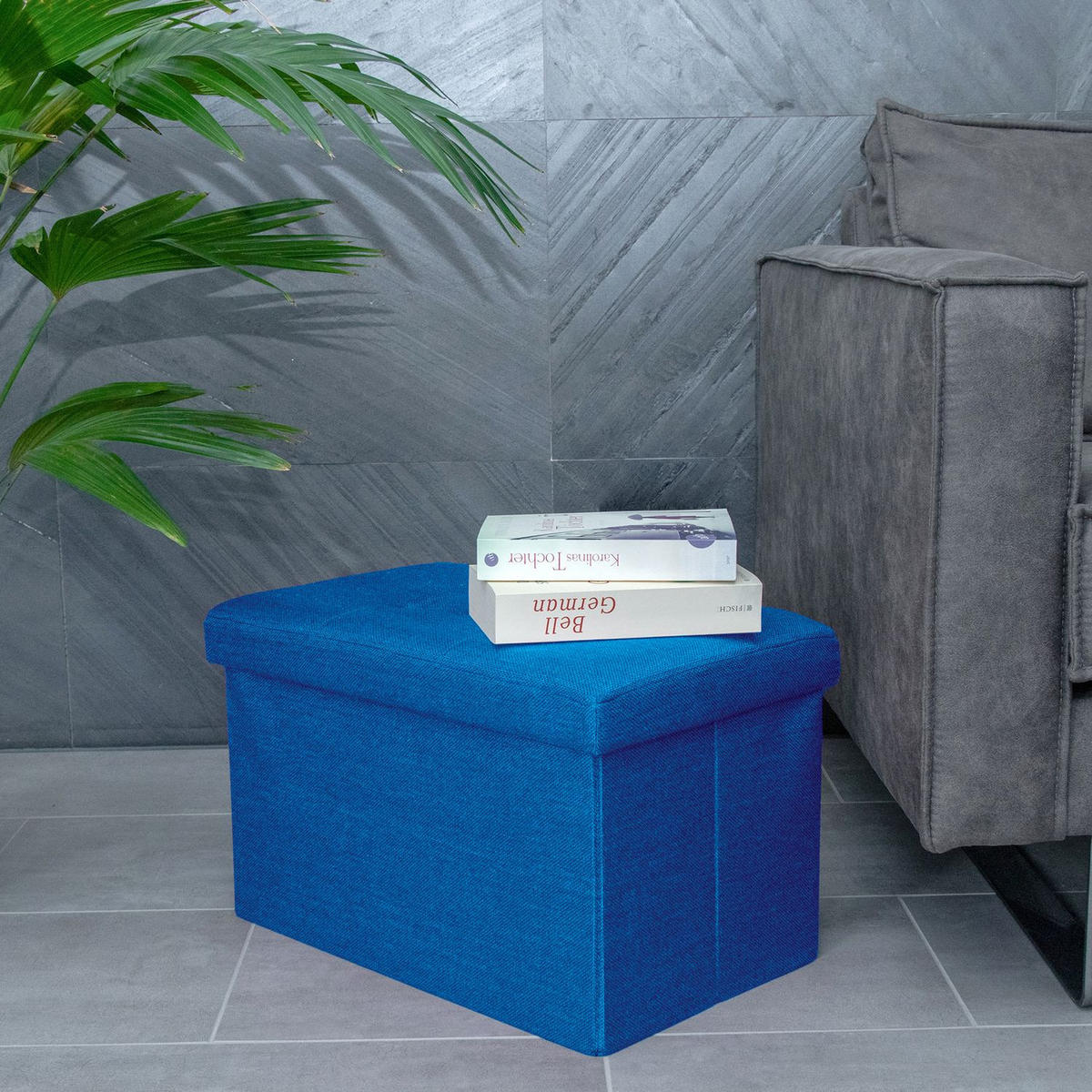 SITZBOX Faltbar mit Stauraum 49/30/30 cm (Blau) - Blau, Textil (30/30/49cm) - Intirilife